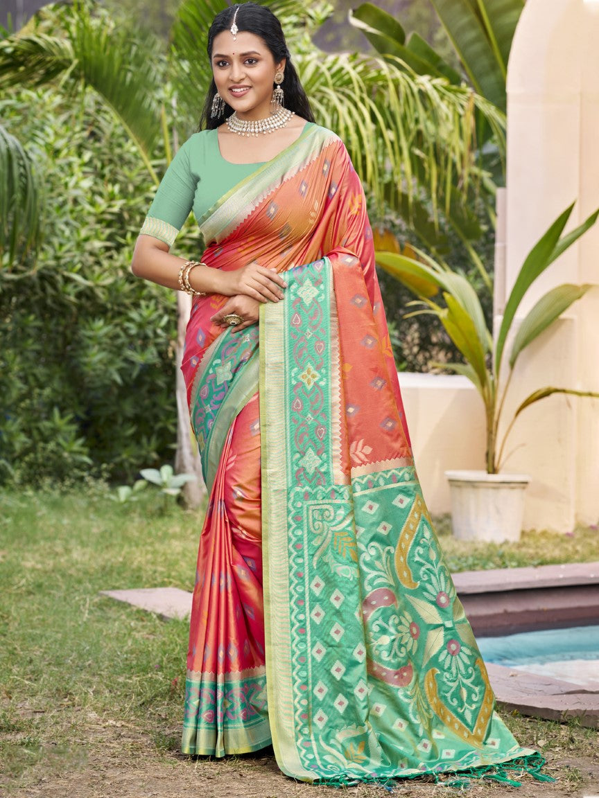 Anaita Coral Silk Saree With Blouse Piece | Grocsy