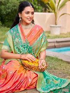 Anaita Coral Silk Saree With Blouse Piece | Grocsy