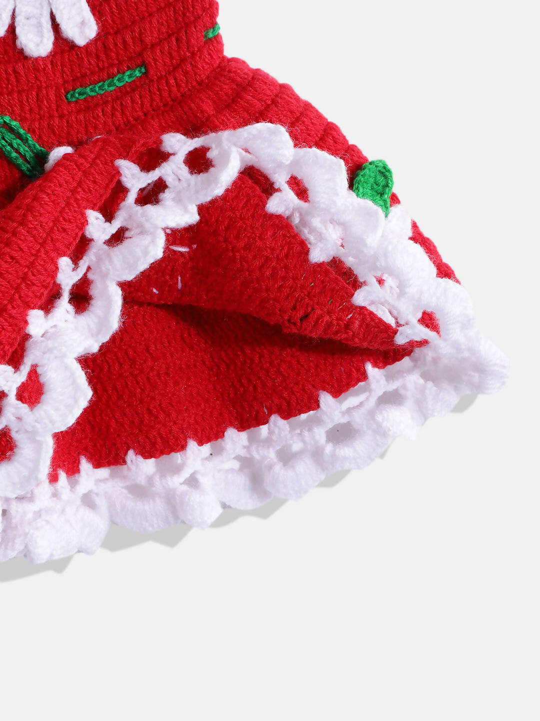 Chutput Kids Woollen Hand Knitted Short Sleeves Flower Detail Dress For Baby Girls - Red | Grocsy