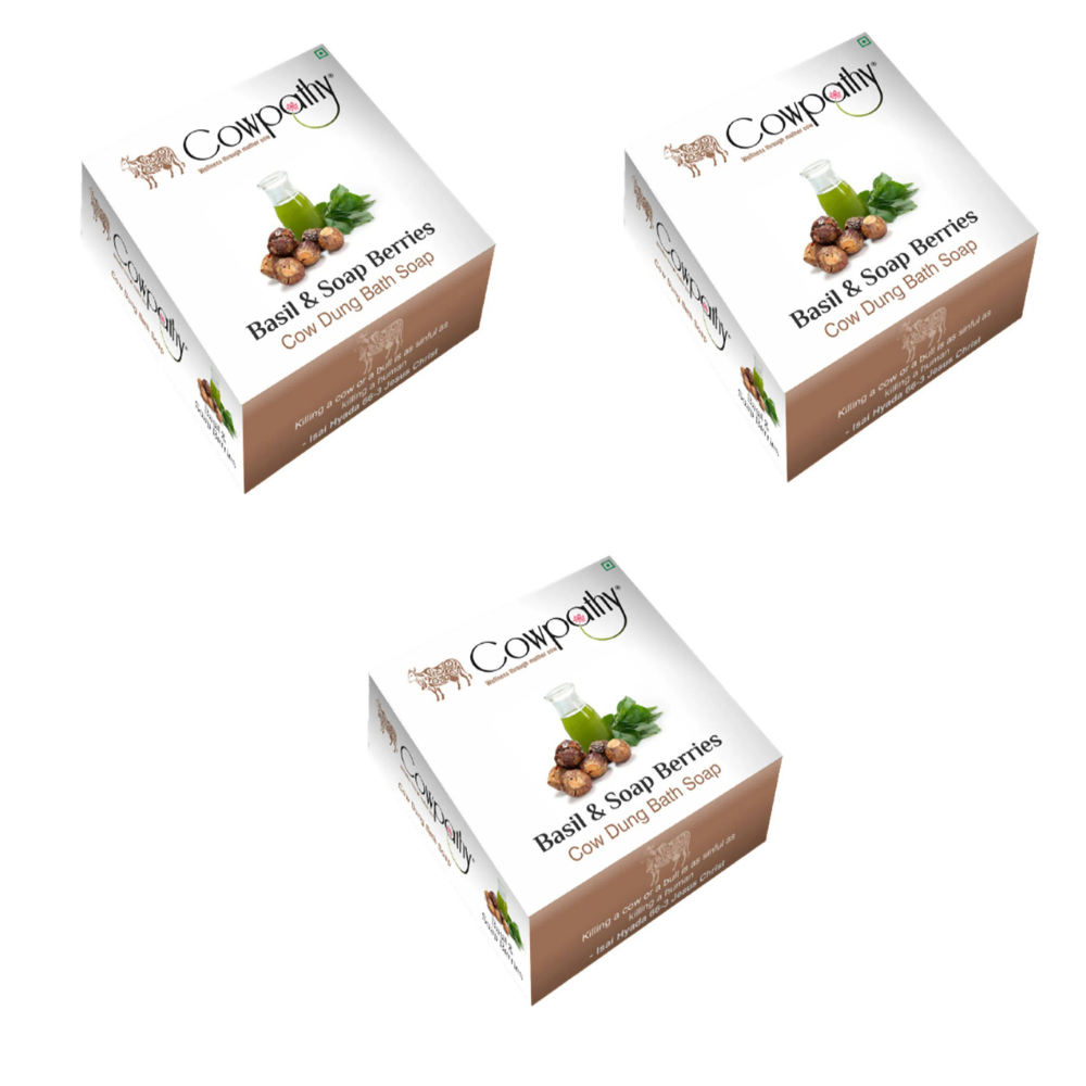 Cowpathy Basil & Soap Berries Cow Dung Bath Soap (75gms) | Grocsy