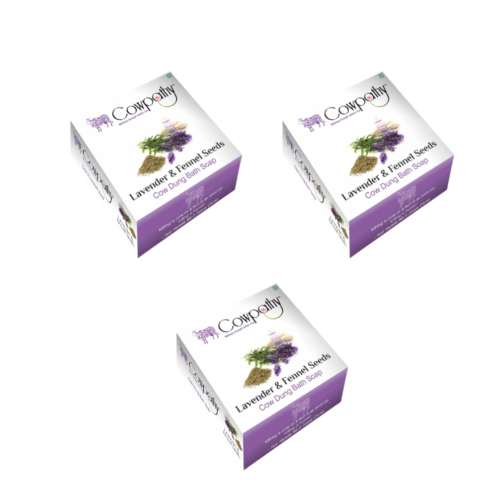Cowpathy Lavander & Fennel Seeds Cow Dung Bath Soap (75Gm) | Grocsy