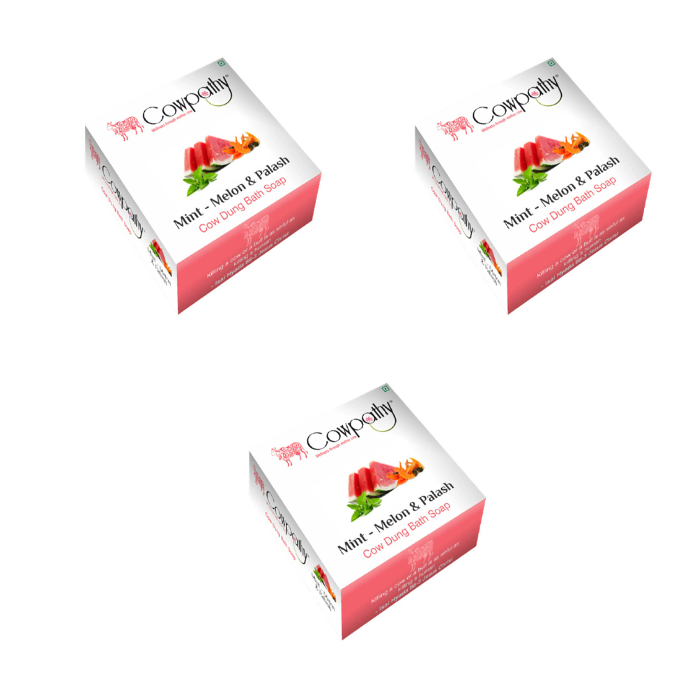 Cowpathy Mint - Melon & Palash Cow Dung Bath Soap (75Gm) | Grocsy