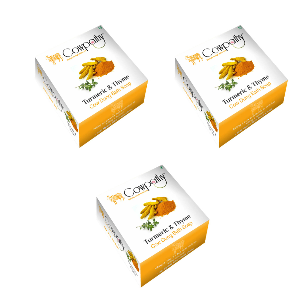 Cowpathy Turmeric & Thyme Cow Dung Bath Soap (75gm) | Grocsy