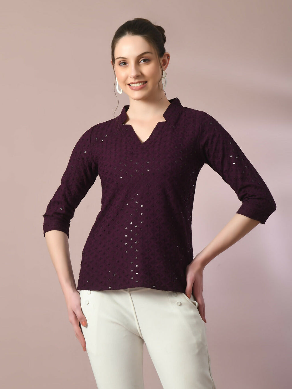 Myshka Women's Violet Embellished Cotton Regular Party Tunic | Grocsy