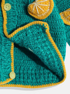 Chutput Kids Woollen Hand Knitted Full Sleeves Toffee Detail Sweater For Baby Girls With Cap - Green | Grocsy