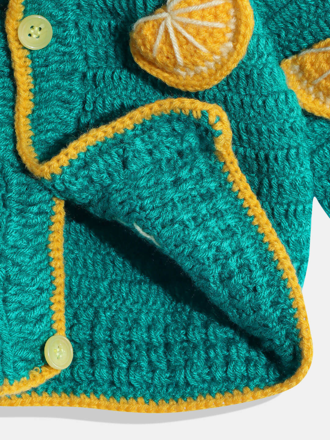 Chutput Kids Woollen Hand Knitted Full Sleeves Toffee Detail Sweater For Baby Girls With Cap - Green | Grocsy