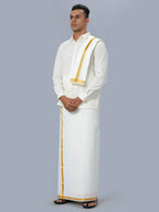 Ramraj Cotton Mens Wedding Set Cream Regular Dhoti, Shirt & Towel | Grocsy