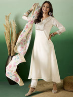 Sangria Embroidered A-Line Kurta With Trousers & Dupatta | Grocsy