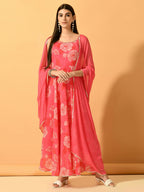 Myshka Women's Pink Festive Flared Anarkali Kurta With Dupatta sets | Grocsy