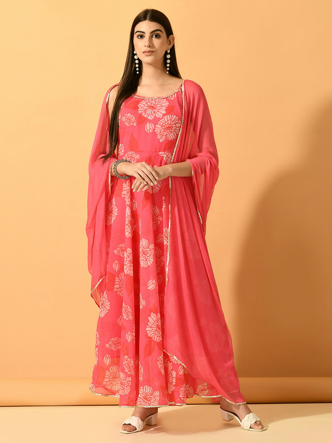 Myshka Women's Pink Festive Flared Anarkali Kurta With Dupatta sets | Grocsy