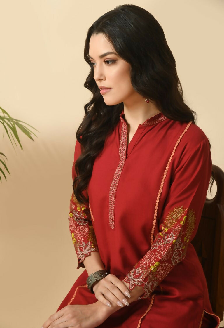 Joban Fashion Maroon Cotton Rayon Kurta Set | Grocsy