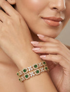 Jewel City Exquisite Emerald & Diamond Gold-Plated Floral Kada Green Bangles - Handcrafted Ethnic Jewelry for Weddings | Grocsy