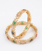 Jewel City Exquisite Emerald & Diamond Gold-Plated Floral Kada Multi-Color Bangles - Handcrafted Ethnic Jewelry for Weddings | Grocsy