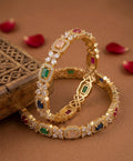 Jewel City Exquisite Emerald & Diamond Gold-Plated Floral Kada Multi-Color Bangles - Handcrafted Ethnic Jewelry for Weddings | Grocsy