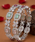 Jewel City Exquisite Emerald & Diamond Gold-Plated Floral Kada Bangles - Handcrafted Ethnic Jewelry for Weddings | Grocsy