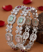 Jewel City Exquisite Emerald & Diamond Gold-Plated Floral Kada Bangles - Handcrafted Ethnic Jewelry for Weddings | Grocsy