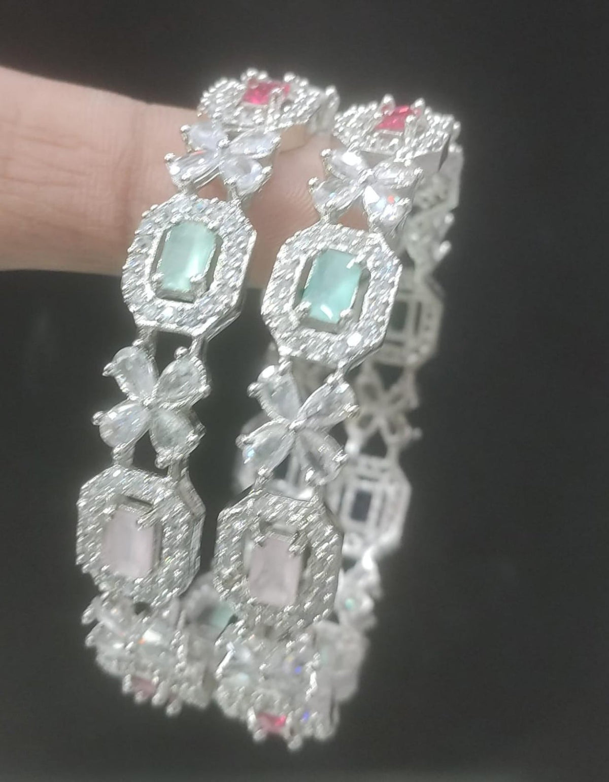 Jewel City Exquisite Emerald & Diamond Gold-Plated Floral Kada Bangles - Handcrafted Ethnic Jewelry for Weddings | Grocsy