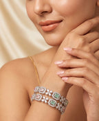 Jewel City Exquisite Emerald & Diamond Gold-Plated Floral Kada Bangles - Handcrafted Ethnic Jewelry for Weddings | Grocsy