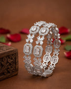 Jewel City Exquisite Emerald & Diamond Rhodium-Plated Floral Kada White Bangles - Handcrafted Ethnic Jewelry for Weddings | Grocsy