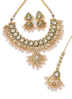 Jewel City Handcrafted Traditional Gold-Plated Kundan Bridal Jewelry Set with Maang Tikka & Jhumka Earrings | Grocsy