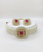 Jewel City Traditional Gold-Plated Multi-Layered Pearl Choker Necklace Set & Earrings Indian Ethnic Wedding Jewelry | Grocsy