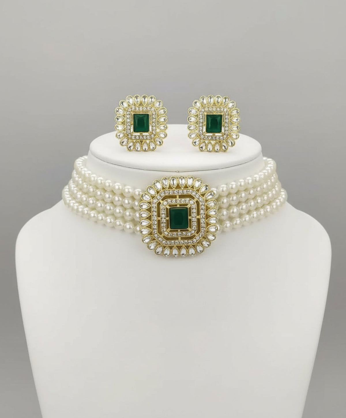 Jewel City Traditional Gold-Plated Multi-Layered Pearl Choker Necklace Set & Earrings Indian Ethnic Wedding Jewelry | Grocsy