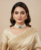 Jewel City Traditional Gold-Plated Multi-Layered Pearl Choker Necklace Set & Earrings Indian Ethnic Wedding Jewelry | Grocsy