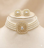 Jewel City Traditional Gold-Plated Multi-Layered Pearl Choker Necklace Set & Earrings Indian Ethnic Wedding Jewelry | Grocsy