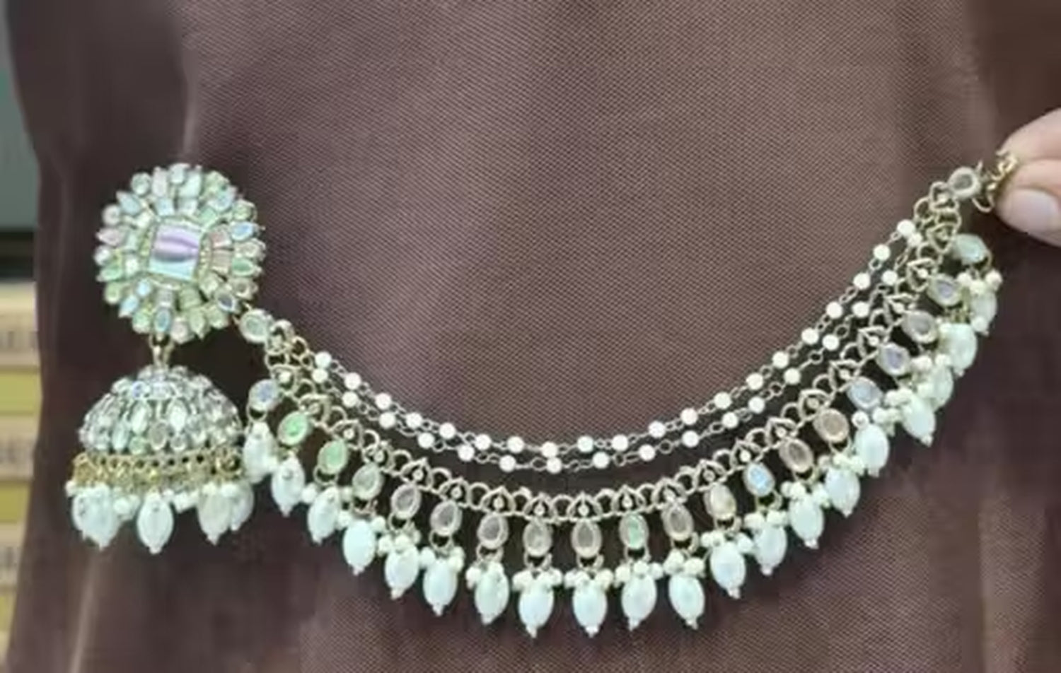 Jewel City Traditional Handcrafted Kundan Pearl Jhumka Drop Earrings And Maang Tikka Set | Grocsy