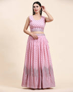 Pink Pure Viscose Georgette Sequence Embroidery work Lehenga Choli with Dupatta - Aakriti | Grocsy