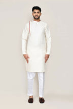 Joban Fashion Cream Colored Jacquard Fabric Kurta With Straight Fit Pant | Grocsy
