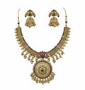 Jewel City Traditional Gold-Plated Temple Necklace Set with Jhumka Earrings for Bridal & Festive Wear | Grocsy