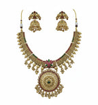 Jewel City Traditional Gold-Plated Temple Necklace Set with Jhumka Earrings for Bridal & Festive Wear | Grocsy