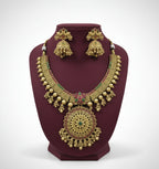 Jewel City Traditional Gold-Plated Temple Necklace Set with Jhumka Earrings for Bridal & Festive Wear | Grocsy
