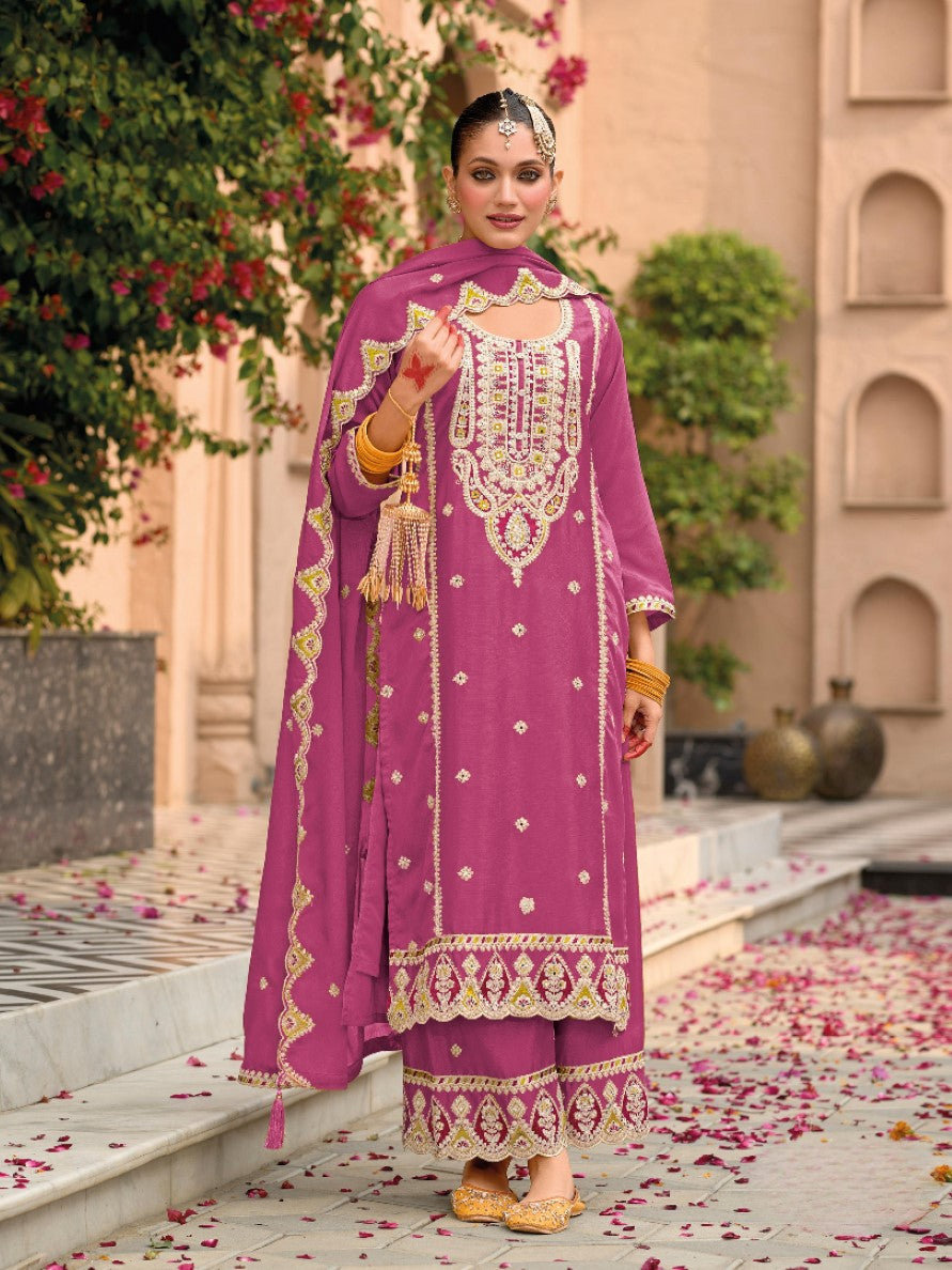 Anaita Pink Premium Embroidered Chiffon Salwar Suit | Grocsy