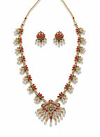 Jewel City Traditional Gold-Plated Red Green Pearl Necklace Set for Women | Ethnic Bridal Jewelry | Grocsy