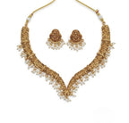 Jewel City Handcrafted Traditional Gold-Plated Choker Necklace Set with Pearl Drops - Ethnic Jewelry for Weddings | Grocsy
