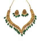 Jewel City Handcrafted Traditional Gold-Plated Choker Necklace Set with Pearl Drops - Ethnic Jewelry for Weddings | Grocsy