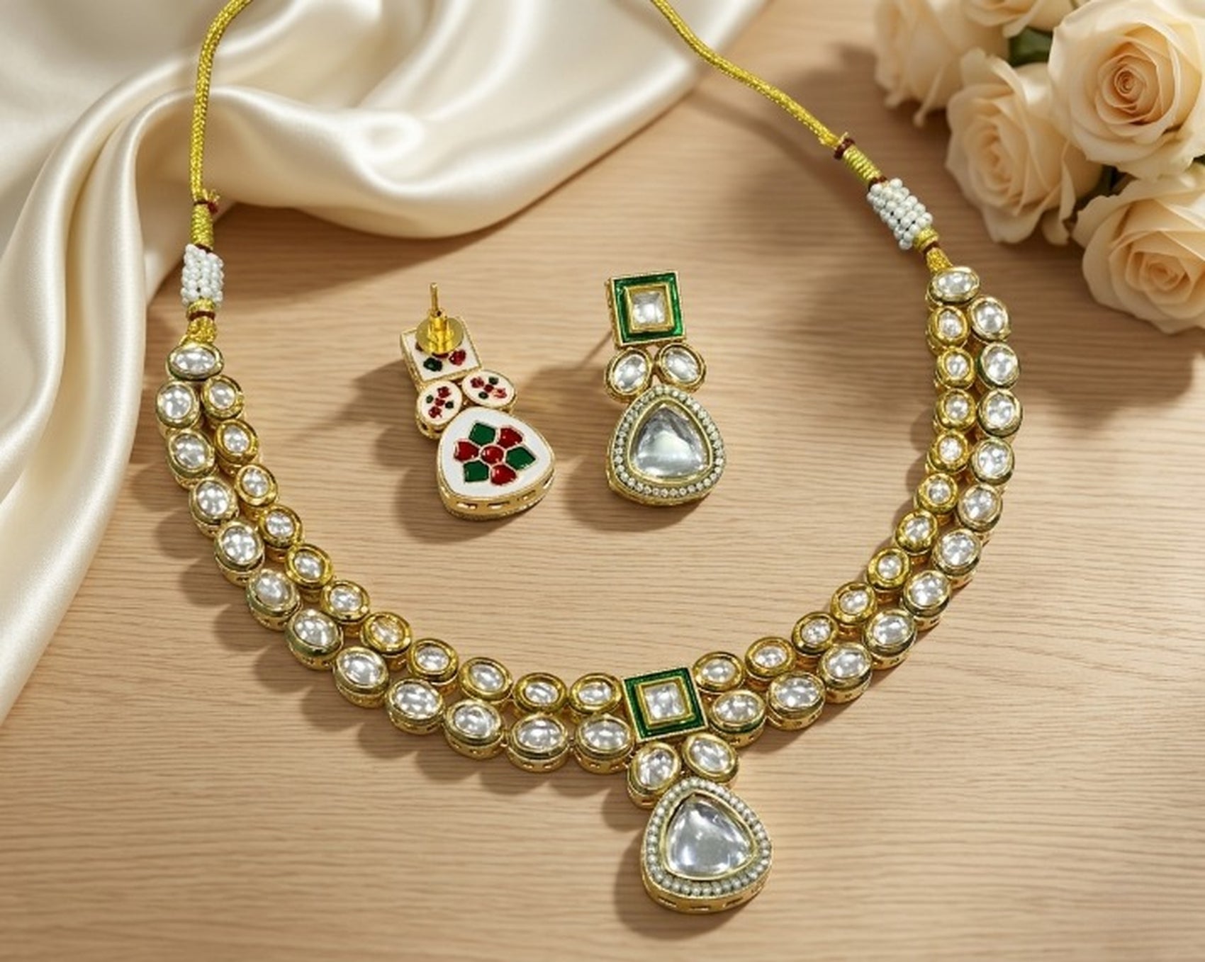 Jewel City Handcrafted Gold-Plated Kundan Choker Necklace Set with Earrings | Traditional Ethnic Indian Bridal Jewelry for Women | Grocsy