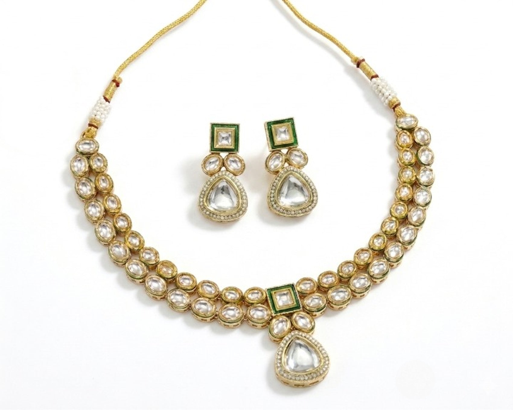 Jewel City Handcrafted Gold-Plated Kundan Choker Necklace Set with Earrings | Traditional Ethnic Indian Bridal Jewelry for Women | Grocsy