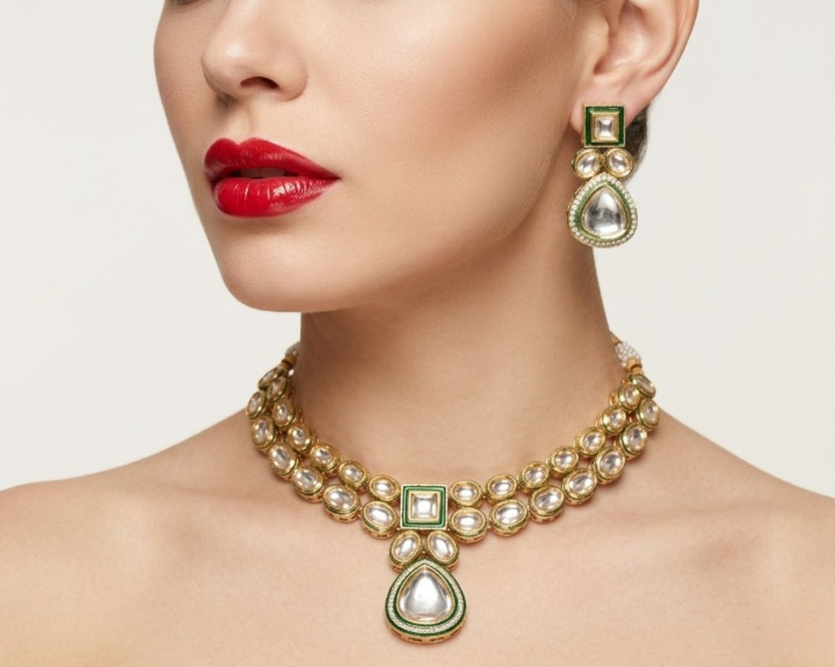 Jewel City Handcrafted Gold-Plated Kundan Choker Necklace Set with Earrings | Traditional Ethnic Indian Bridal Jewelry for Women | Grocsy