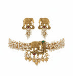Jewel City Exquisite Handcrafted Elephant Motif White Pearl Jewelry Set - Where Tradition Meets Elegance | Grocsy