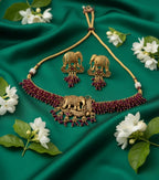Jewel City Exquisite Handcrafted Elephant Motif Red Beaded Jewelry Set - Where Tradition Meets Elegance | Grocsy