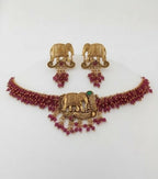 Jewel City Exquisite Handcrafted Elephant Motif Red Beaded Jewelry Set - Where Tradition Meets Elegance | Grocsy