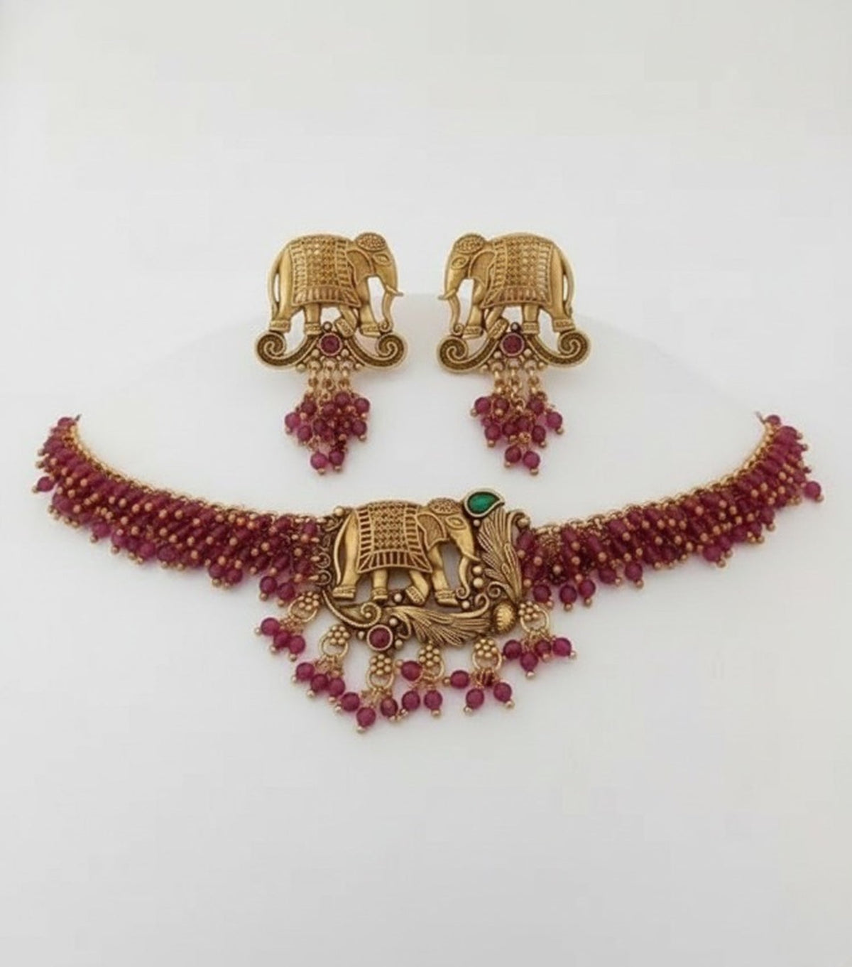 Jewel City Exquisite Handcrafted Elephant Motif Red Beaded Jewelry Set - Where Tradition Meets Elegance | Grocsy