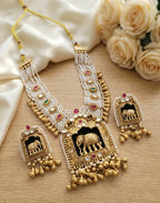 Jewel City Handcrafted Elephant Motif Gold-Plated Pearl Necklace Set - Traditional Ethnic Jewelry for Weddings & Festivals | Grocsy