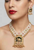 Jewel City Handcrafted Elephant Motif Gold-Plated Pearl Necklace Set - Traditional Ethnic Jewelry for Weddings & Festivals | Grocsy