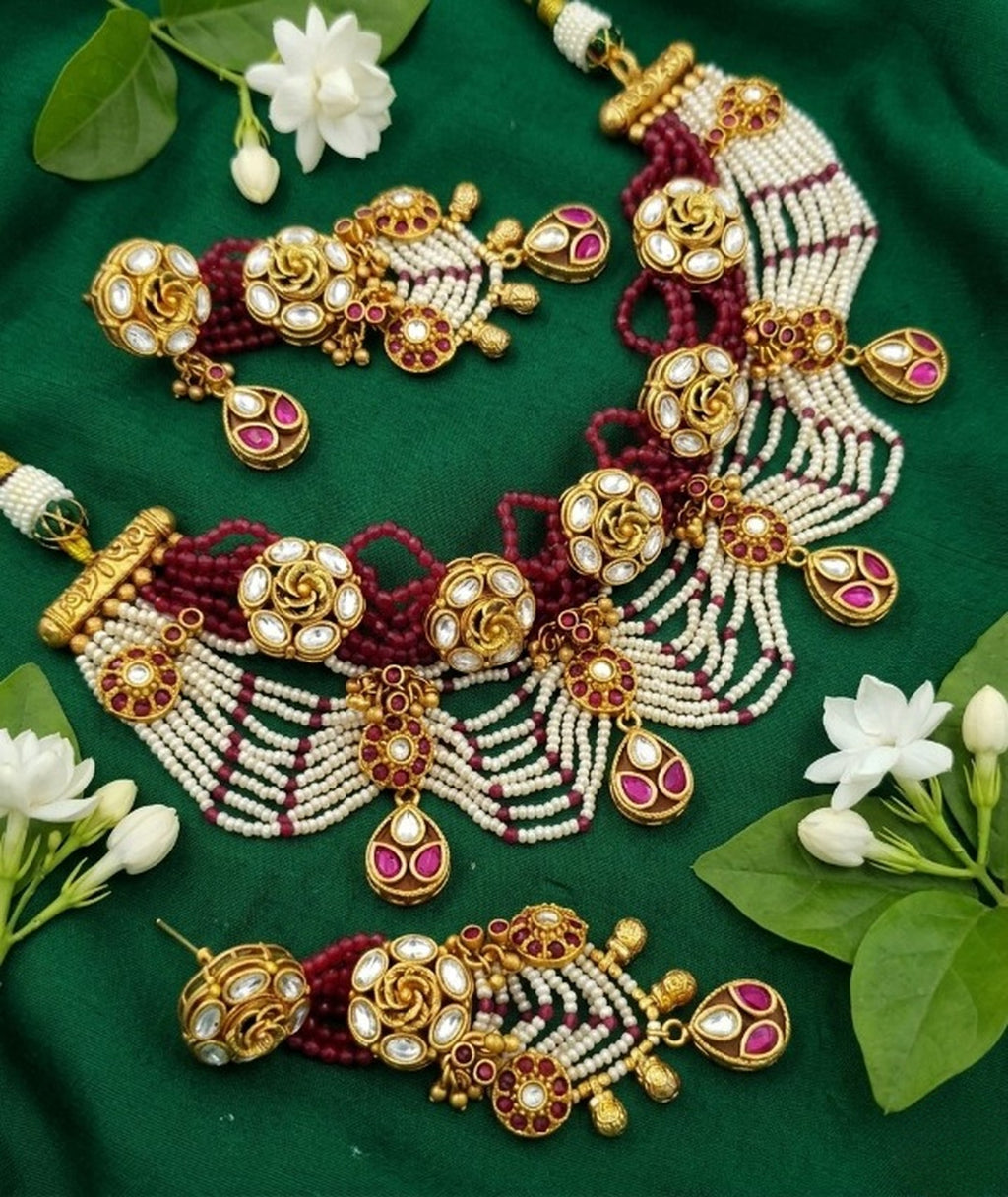 Jewel City Handcrafted Kundan & Ruby Bead Choker Set | Traditional Indian Gold-Plated Bridal Jewelry | Grocsy