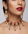 Jewel City Handcrafted Kundan & Ruby Bead Choker Set | Traditional Indian Gold-Plated Bridal Jewelry | Grocsy