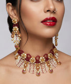 Jewel City Handcrafted Kundan & Ruby Bead Choker Set | Traditional Indian Gold-Plated Bridal Jewelry | Grocsy